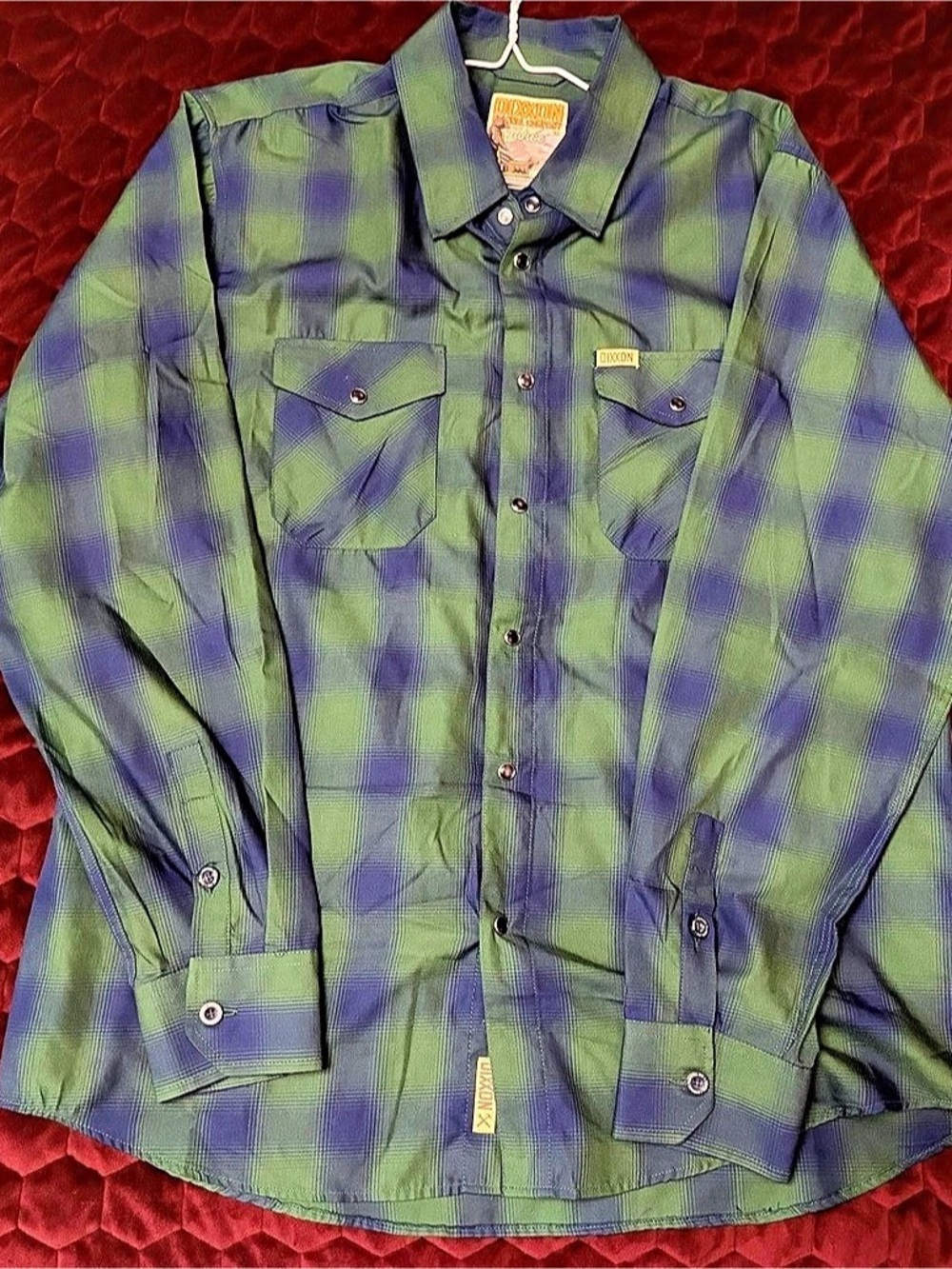 DIXON Yukon Plaid Snap-Front Shirt in Green & Blue Like New
